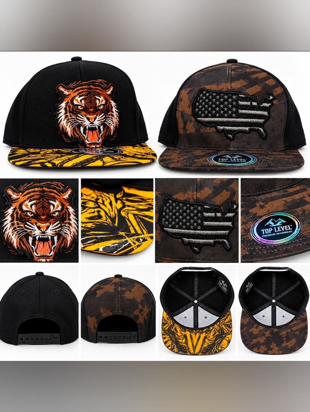 Adult Mens Bundle of 2 Top Level Cap Bundle Camouflage &  Black Tiger